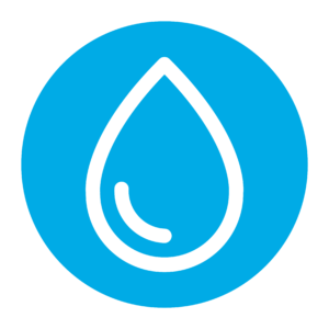 Bright blue water drop icon - used to denote water activity physical restrictions